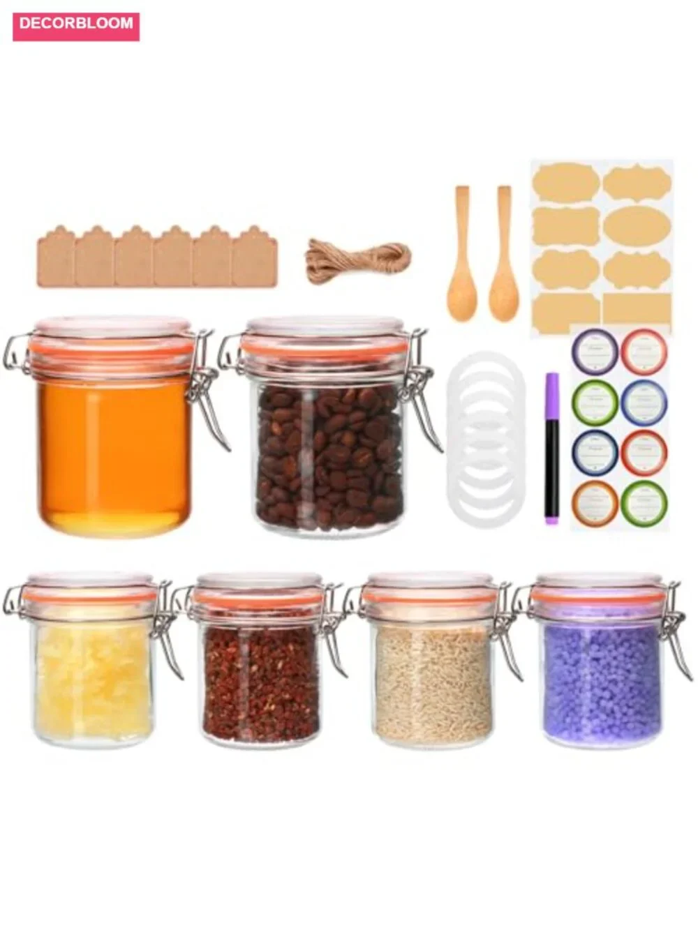 Set of 6 Airtight Glass Jars with Lids, 8oz Kitchen Canisters for Spice, Flour,